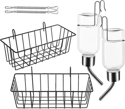 Produktbild von Heuraufe aus Metall, 2 Stück, mit 2 Trinkflaschen, für Kleintiere