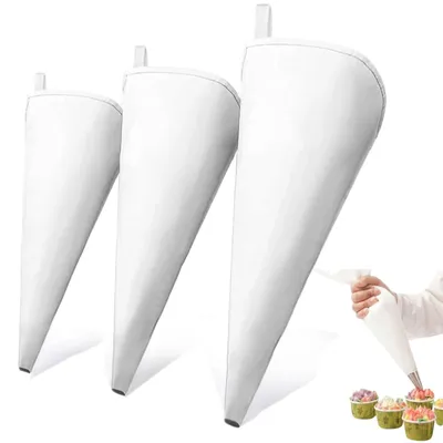 Productafbeelding van Spuitzakset - Herbruikbaar, gemaakt van gecoat katoen - Voor het decoreren van gebak en taarten - 30 cm, 35 cm en 40 cm (3 stuks)