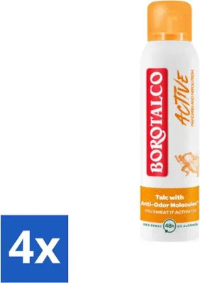 Produktbild von Borotalco – Deodorant-Spray – Active – Mandarine & Neroli Fresh – 0 % Alkohol – 150 ml - Vorteilspack - 4 Stücke