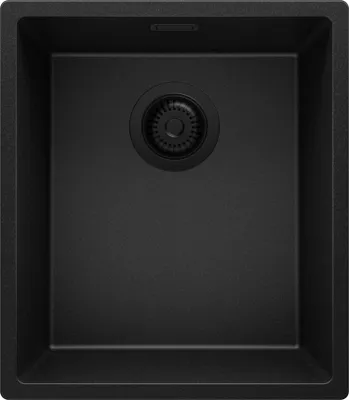 Produktbild von PRIMAGRAN Spülbecken Alles Schwarz 41x47cm, Granitspüle 1 Becken + Ablauf-Set, Küchenspüle ab 45er Unterschrank - London Slim