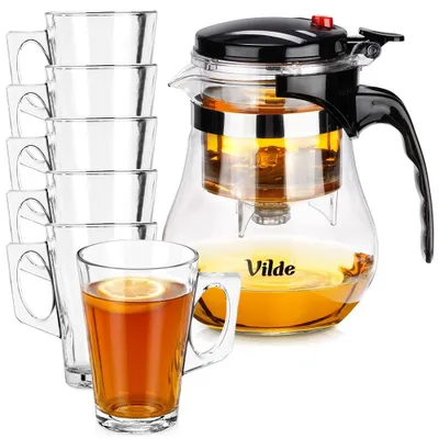 Immagine prodotto di Vilde | Teiera 1,15 L - Teiera in vetro con filtro - 6 bicchieri 255 ml - Lavabile in lavastoviglie