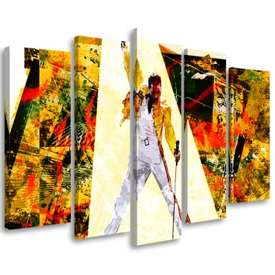 Produktbild von 5-teiliges leinwandbild freddie mercury 100x70 cm Feeby orange wandbild bereit zum aufhängen