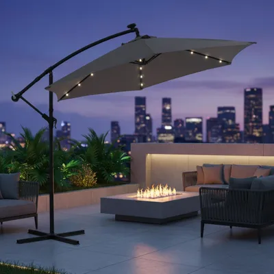 Image de Parapluie ⌀3,5M gris avec LED protection solaire manivelle solaire ombre jardin