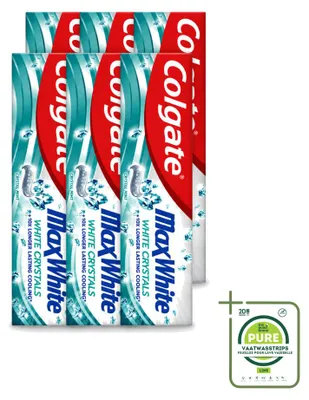 Immagine prodotto di 6 tubetti di dentifricio Colgate Max White sbiancante, contenimento di 100 ml ciascuno, confezione grande, 6 pezzi