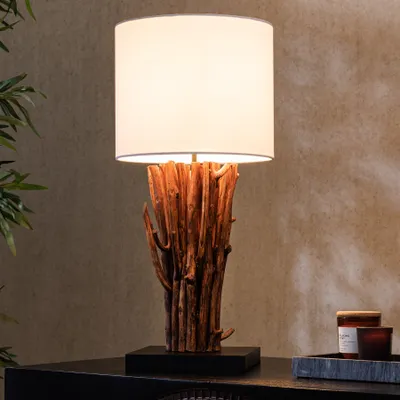 Produktbild von riess-ambiente Design Tischlampe EUPHORIA 60cm natur weiß rund Massivholz Tischleuchte Lampe