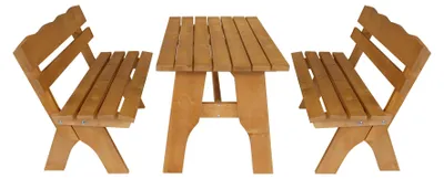 Produktbild von Gartengarnitur Sitzgruppe Tisch Bank 3teilig aus Kiefernholz massiv hellbraun 120 cm