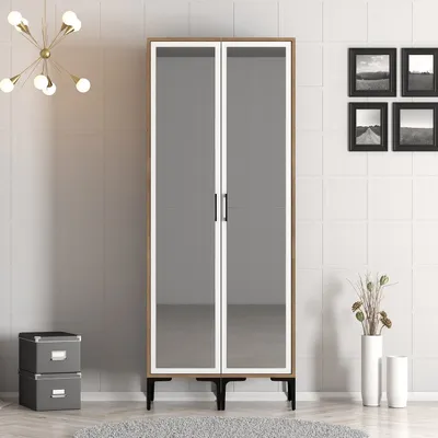 Produktbild von Skye Decor, Kumsal RR - Walnut, White, Kleiderschrank, Nussbaum, 100 % MELAMINBESCHICHTETE SPANPLATTEN, 80 x 201,4 x 47,5 cm