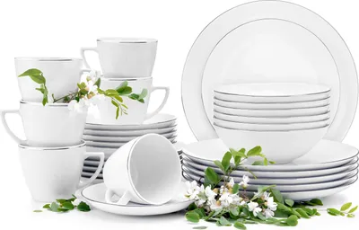 Obrázek produktu pro Obědová a kávová souprava Konsimo pro 6 osob (30 ks) "BOSS", bílá, porcelán, elegantní, 20,5/18/27/17,5 cm | 350 ml