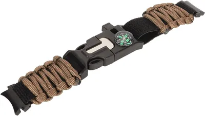 Image de Bracelet de survie en paracorde - Bracelet outdoor pour la survie - Idéal pour le camping et la randonnée - 6 fonctions en 1 - Fabriqué en nylon - Couleur : marron