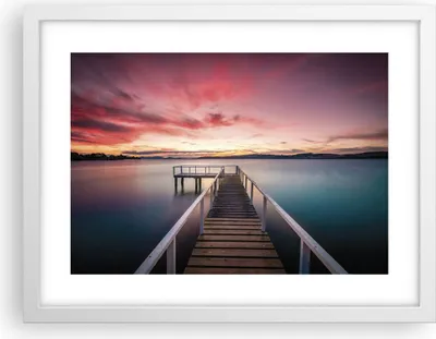 Produktbild von Gerahmtes Poster - Weißer Rahmen - Brücke Rosa Himmel - 40x30 cm - Wand Bild - Wanddeko - Wandbilder - Kunstposter - Wandposter - Bilderrahmen - Bilder - Kunstdruck - Wanddekoration - P2WAA40x30-4795
