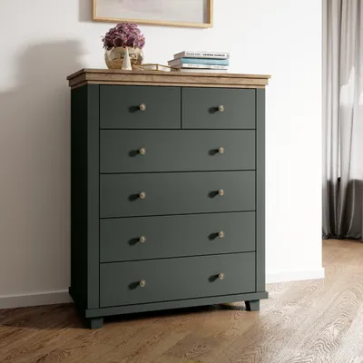 Produktbild von Masseno Kommode EVOLETTA 90 cm Sideboard mit 6 Schubladen für Wohnzimmer Schlafzimmer Modern 90x42x113 cm Grün / Grün