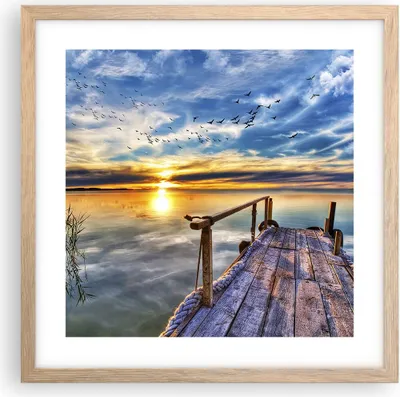 Produktbild von Gerahmtes Poster - Rahmen in heller Eiche - See Brücke - 40x40 cm - Wand Bild - Wanddeko - Wandbilder - Kunstposter - Wandposter - Bilderrahmen - Bilder - Kunstdruck - Wandbild - P2NAC40x40-3963