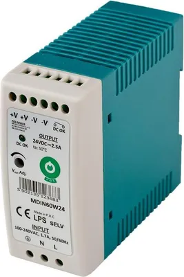 Immagine prodotto di MDIN60W24: Alimentatore DIN Rail Slim 24V/2,5A, custodia in plastica
