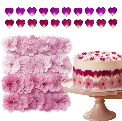 60 getrocknete Blumen, rosa Mix für Torten, Harz & DIY