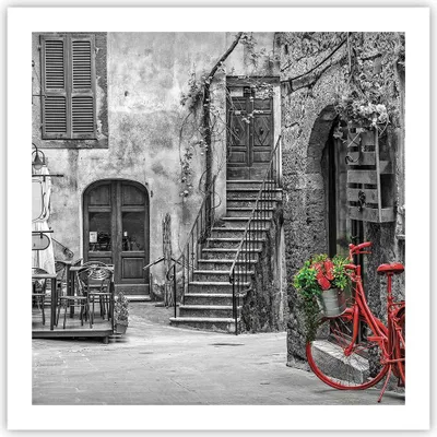 Produktbild von Poster - Poster ohne Rahmen - Rot Fahrrad Allee - 60x60 cm - Wand Bild - Wanddeko - Wandbilder - Kunstposter - Wandposter - Bilder - Kunstdruck - Wanddekoration - Wandbild - P2XAC60x60-4410