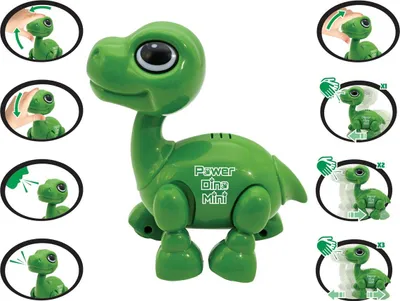 Immagine prodotto di Power Puppy Mini Dinosauro robot con effetti luminosi e sonori, comando battimani, ripetizione vocale