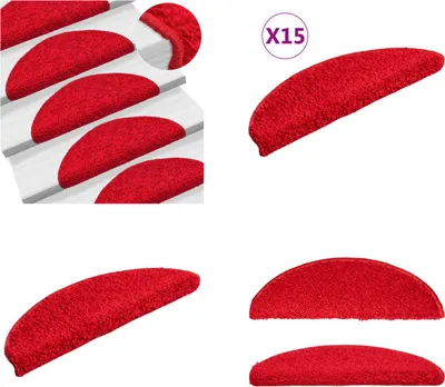 Image de vidaXL Tapis d'escalier 15 pcs. Rouge 56x17x3 cm - Tapis d'escalier - Tapis d'escalier - Tapis de marche