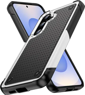 Image de Étui pour Samsung Galaxy S25 FE, étui hybride résistant aux chocs en PC rigide et TPU souple, blanc et noir