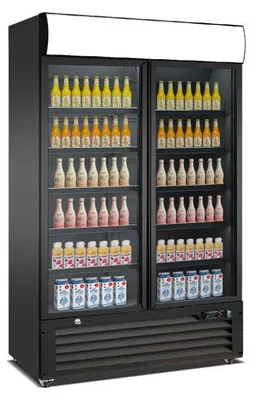 Produktbild von Gastro Getränkekühlschrank | Flaschenkühlschrank | Gewerbekühlschrank | 2 Glastüren | Schwarz | 750 Liter | 0 bis +10 °C