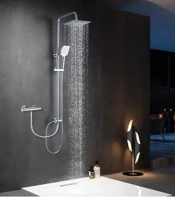 Productafbeelding van Famanu Regendusche Set - 20x20 cm vierkant, verchroomd, zonder douchekop, voor wandmontage