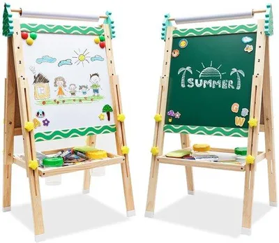 Image de Plateau de jeu pour enfants en bois avec double tableau blanc et tableau d'école
