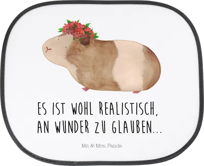 Produktbild von Mr. & Mrs. Panda Sonnenschutz Auto Meerschweinchen Weisheit - Weiß - Geschenk, Wunder, Motivation, scheibenschutz, autofenster, uv schutz, Spruch, Autoscheiben, Realität