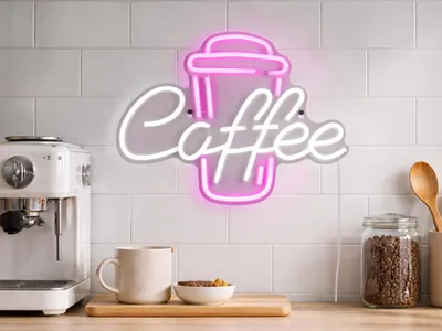 Produktbild von Neonschild Deko Lampe Café mit Neonschrift, USB Wandleuchte mit Netzteil B: 40cm