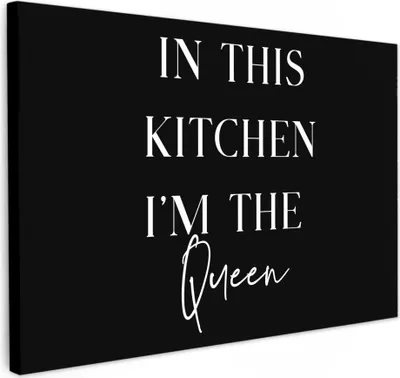 Produktbild von MuchoWow® - Leinwandbilder - Zitat - "In dieser Küche bin ich die Königin" - Schwarz - Weiß, Wandbild, Wanddeko Bilder Wohnzimmer, 60x40 cm