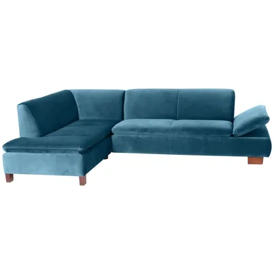 Produktbild von Ecksofa mit Ottomane links Kaye Bezug Samtvelours Buche nussbaum dunkel / petrol 23090