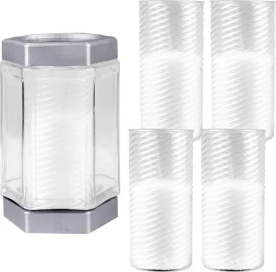 Produktbild von Windlicht aus Glas, 16cm Ø9,5cm in silber, inkl. 5 Kerzen