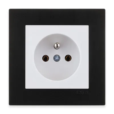 Image de Prise simple avec fiche, blanche + cadre noir métallisé, EXEN