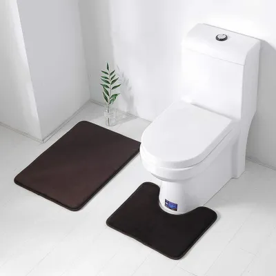 Obrázek produktu pro 2 kusy koupelnové rohože Set paměťová pěna WC koupelnový koberec (hnědá)