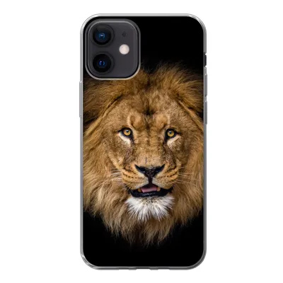 Produktbild von MuchoWow® Handyhülle Schutzhülle Hülle für iPhone 12 Löwe - Porträt - Schwarz - Tiere Silikon Softcase Handy Hülle - Schutzhülle