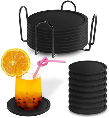 Produktbild von Schwarze Silikon-Untersteller runde Form 8er Set