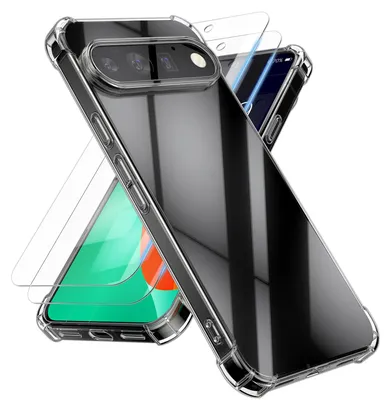 Produktbild von kwmobile Hülle kompatibel mit Google Pixel 11 Pro Case - Handyhülle mit 2x Glas Schutz Folie - TPU Cover Handyhülle in Transparent