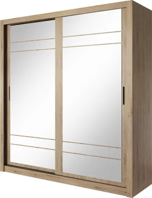 Produktbild von Furniture24 Schwebetürenschrank Kleiderschrank AR-08 ARTI Garderobenschrank Schrank Schiebetür Schiebeschrank mit Spiegel, Kleiderstange, 8 Einlegeboden Shetland Eiche, 203 cm breit
