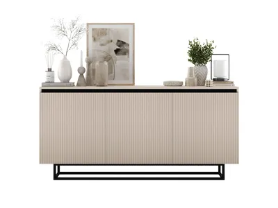 Produktbild von TV Kommode Selene von Lindner Möbel, moderne Kommode, TV Sideboard und Schubladenschrank, 3 Türen, aus Tiefmattfolie, in Kaschmir matt, Maße 166,8 x 3