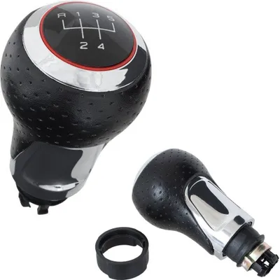 Immagine prodotto di Pomello del cambio sportivo in pelle traforata nero/cromato con anello rosso a 5 velocità per