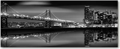Produktbild von Tulup® Glas-Bild Wandbild aus Glas - 125x50 - Wandkunst - Wandbild hinter gehärtetem Sicherheitsglas - Dekorative Wand für Küche & Wohnzimmer  - Landschaften - San Francisco Nacht - Schwarzweiß