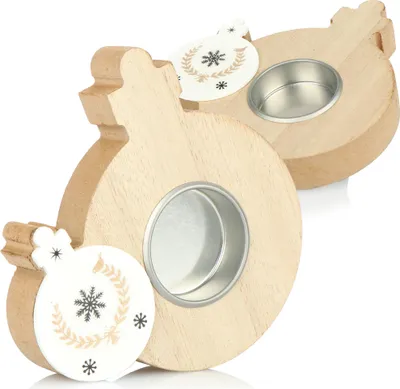 Produktbild von com-four® 2x Teelichthalter in Christbaumkugelform - dekorative Kerzenständer aus Holz - weihnachtliche Kerzenhalter für jeweils ein Teelicht
