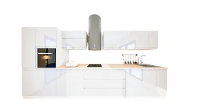 Produktbild von Küchenzeile 420 cm Küche Küchenblock Einbauküche Ohne Arbeitsplatte Ohne E-Geräten , Aspen KA6-M420 , Weiß/Hochglanz