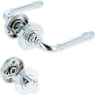 Produktbild von Türdrücker Türgriff Türklinke Rosettengarnitur Drückergarnitur Modell Fjorde Chrom glänzend WC - Bad
