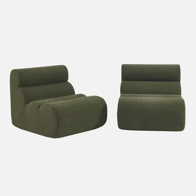 Produktbild von sweeek - 2er-Set modulare Lounge-Sessel mit strukturiertem Bouclé-Bezug - Khaki