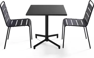 Image de Ensemble table 70 cm et 2 chaises de jardin en métal gris anthracite - Oviala Palavas