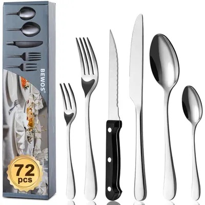Produktbild von 72-teiliges Besteckset für 12 Personen, Premium-Edelstahl, hochglanzpoliert, spülmaschinenfest