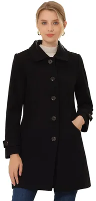 Produktbild von Allegra K Damen-Mantel mit gekerbtem Revers, zweireihig, Schwarz, M