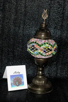 Obrázok produktu pre Ručne vyrobená turecká mozaiková lampa so zelenými vlnami – jedinečná orientálna nočná lampa