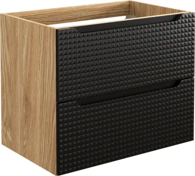 Zdjęcie produktu dla Szafka Łazienkowa 70 Cm Czarna Dąb Pod Umywalkę 2 Szuflady Nowoczesna