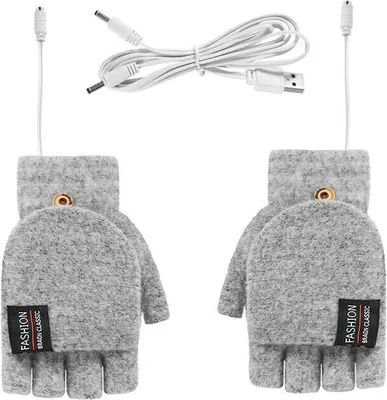 Produktbild von Winter Elektrische Wiederaufladbare Fäustling Beheizte Handschuhe Volle & Halbe Finger Wärmer USB Grey