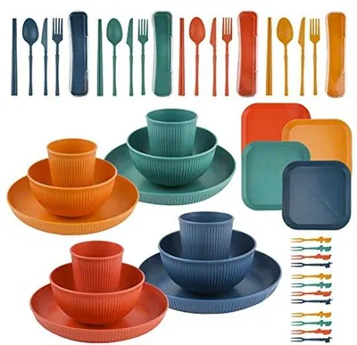 Produktbild von Ultiluxe Camping Serviesset - 48 Teile - Picknickservice - Campingbesteck Set - 4 Personen - Outdoor Geschirr - Wiederverwendbar - Unzerbrechlich - B